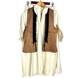 Folk Traditional Cultural Tunic Top Vest Pants Set Tie Pants Beige Cotton Silk